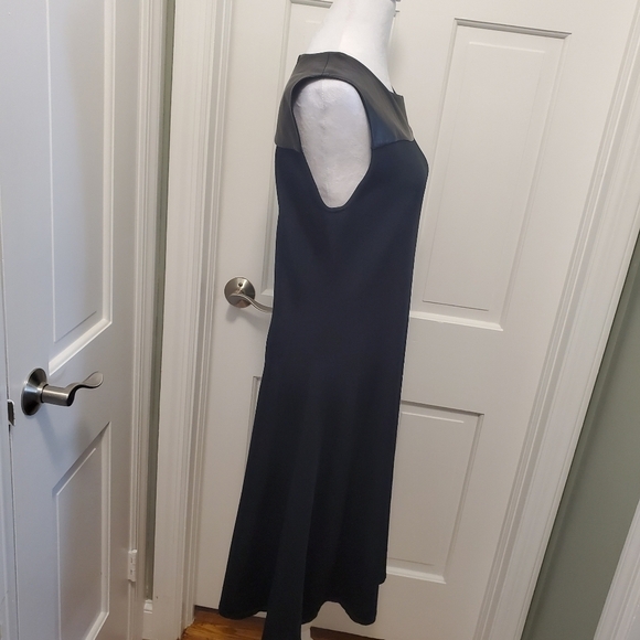 EC Classiques Entier Leather Trim Fit and flare Stretchy Jersey Knit Dress Med. - Picture 4 of 11